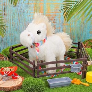 Interactive White Plush Pony Toy